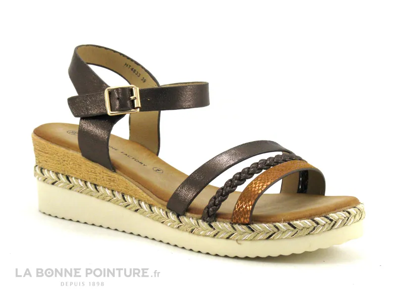 Achat chaussures The Divine Factory Femme Sandale et Nu-pieds, vente The Divine Factory  HT4833 Camel metallise et marron - Sand