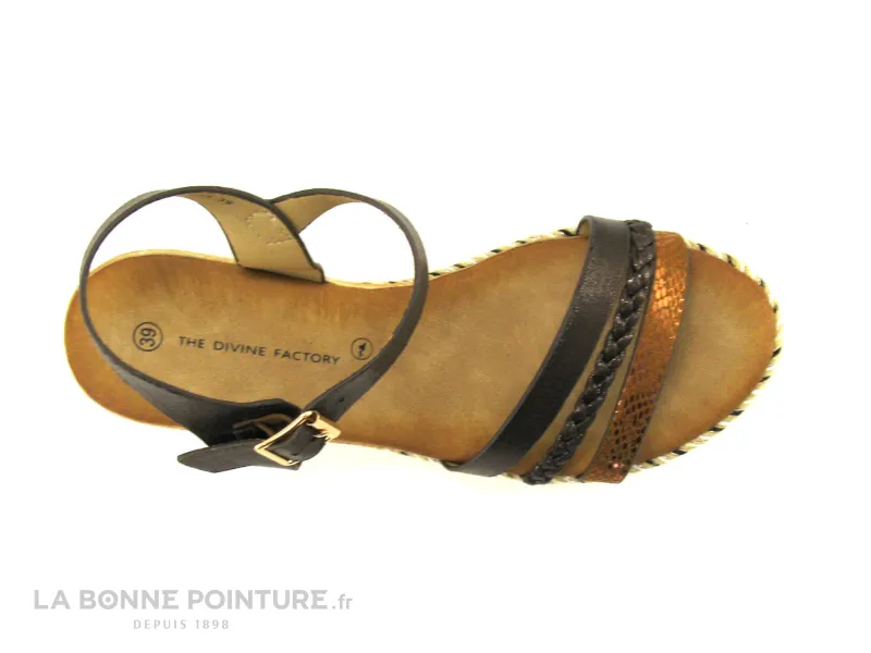 Achat chaussures The Divine Factory Femme Sandale et Nu-pieds, vente The Divine Factory  HT4833 Camel metallise et marron - Sand