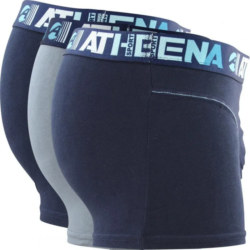 ATHENA Lot de 3 Boxers Homme Coton ENDURANCE3 Marine Gris Marine