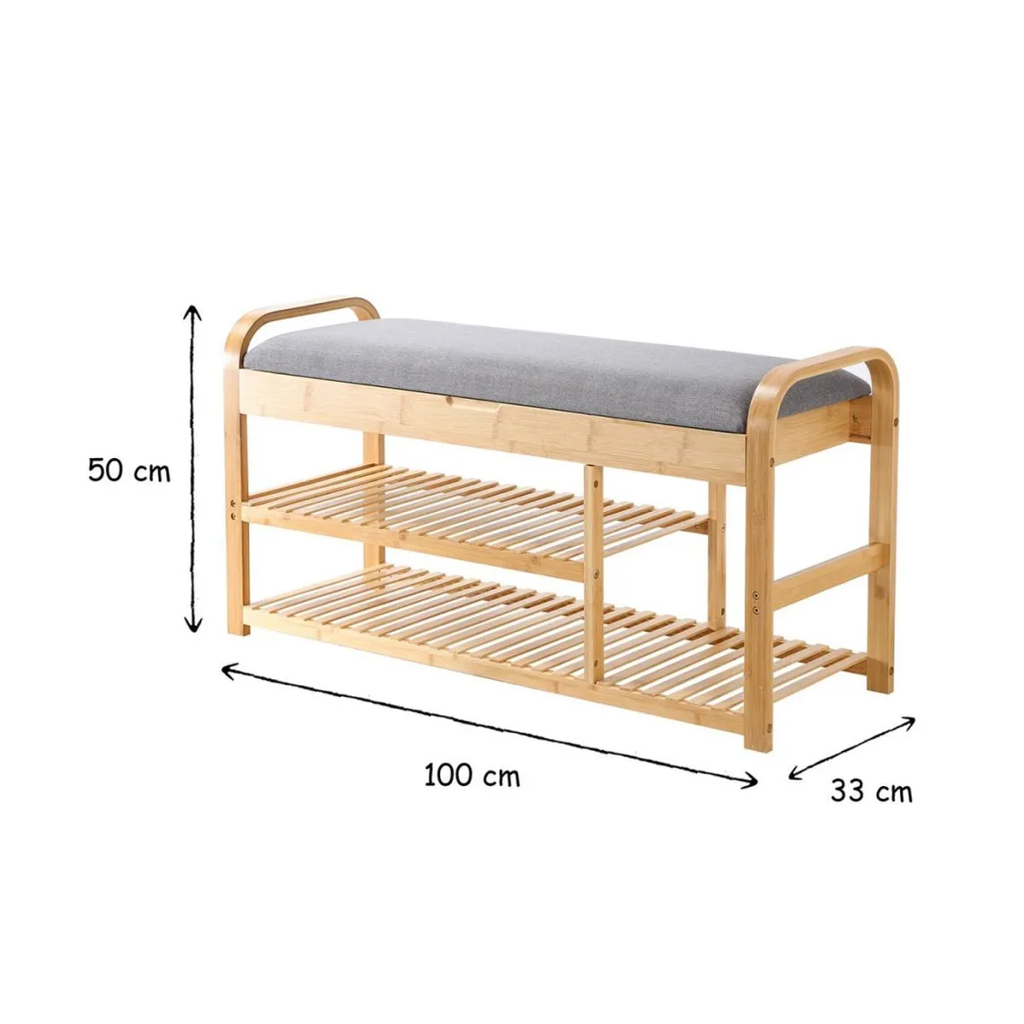 Banc à chaussures multifonction en bambou 2 etagères  | 3 Suisses