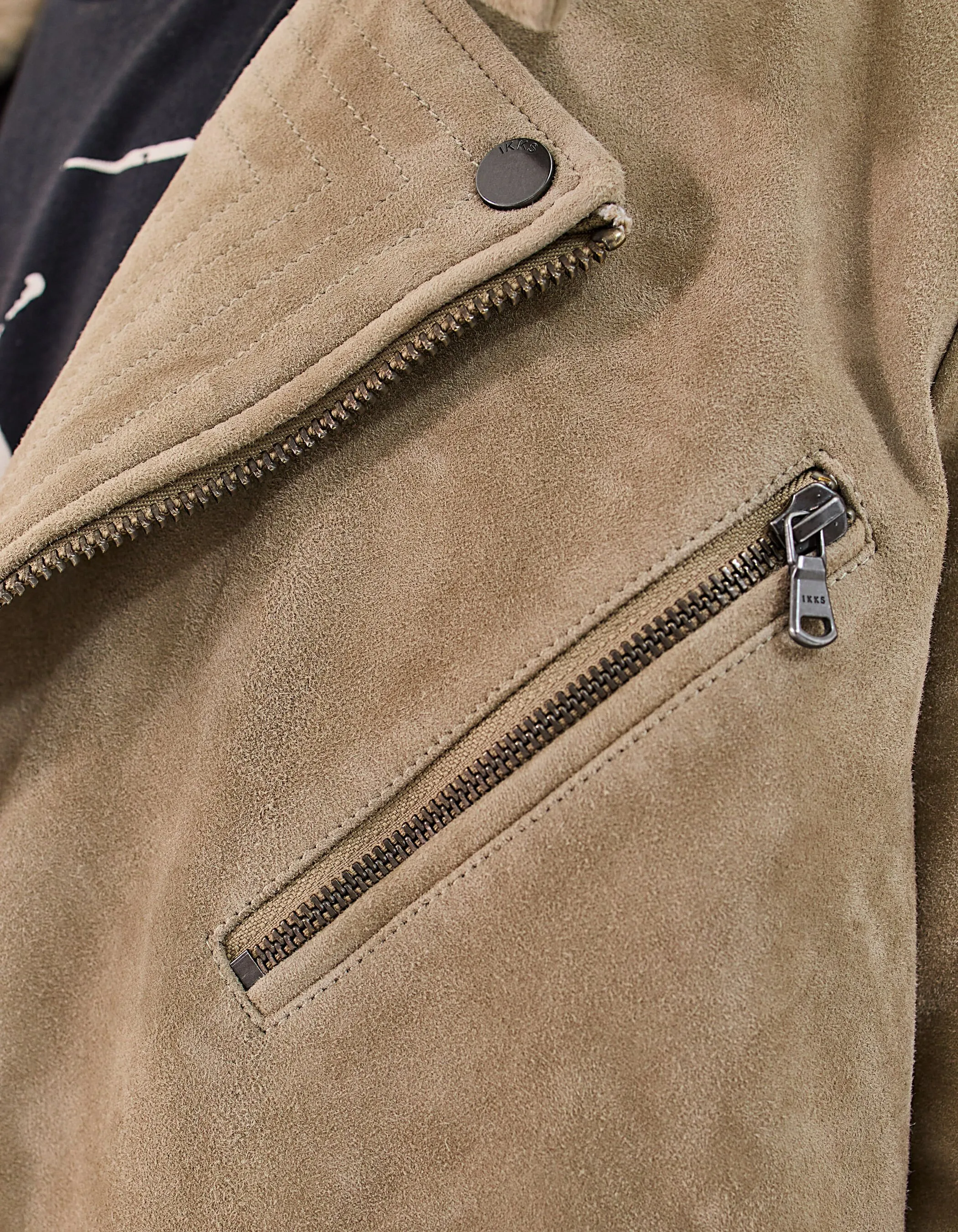 Blouson beige clair en cuir velours esprit motard Homme