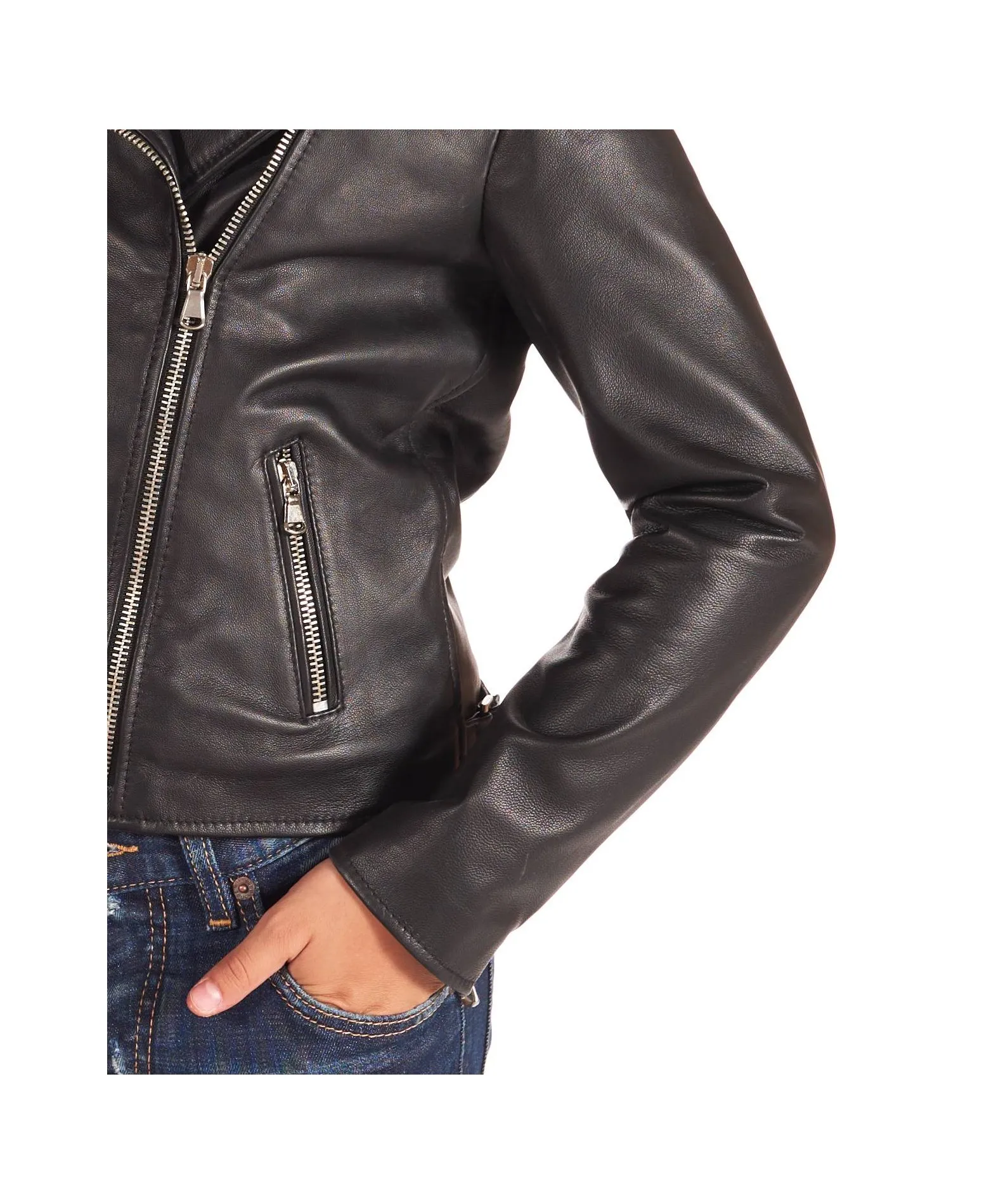 Blouson cuir enfant noir motard  unisexe cuir plongé