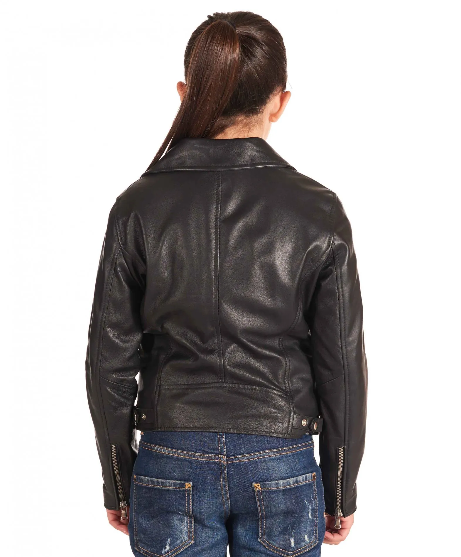 Blouson cuir enfant noir motard  unisexe cuir plongé