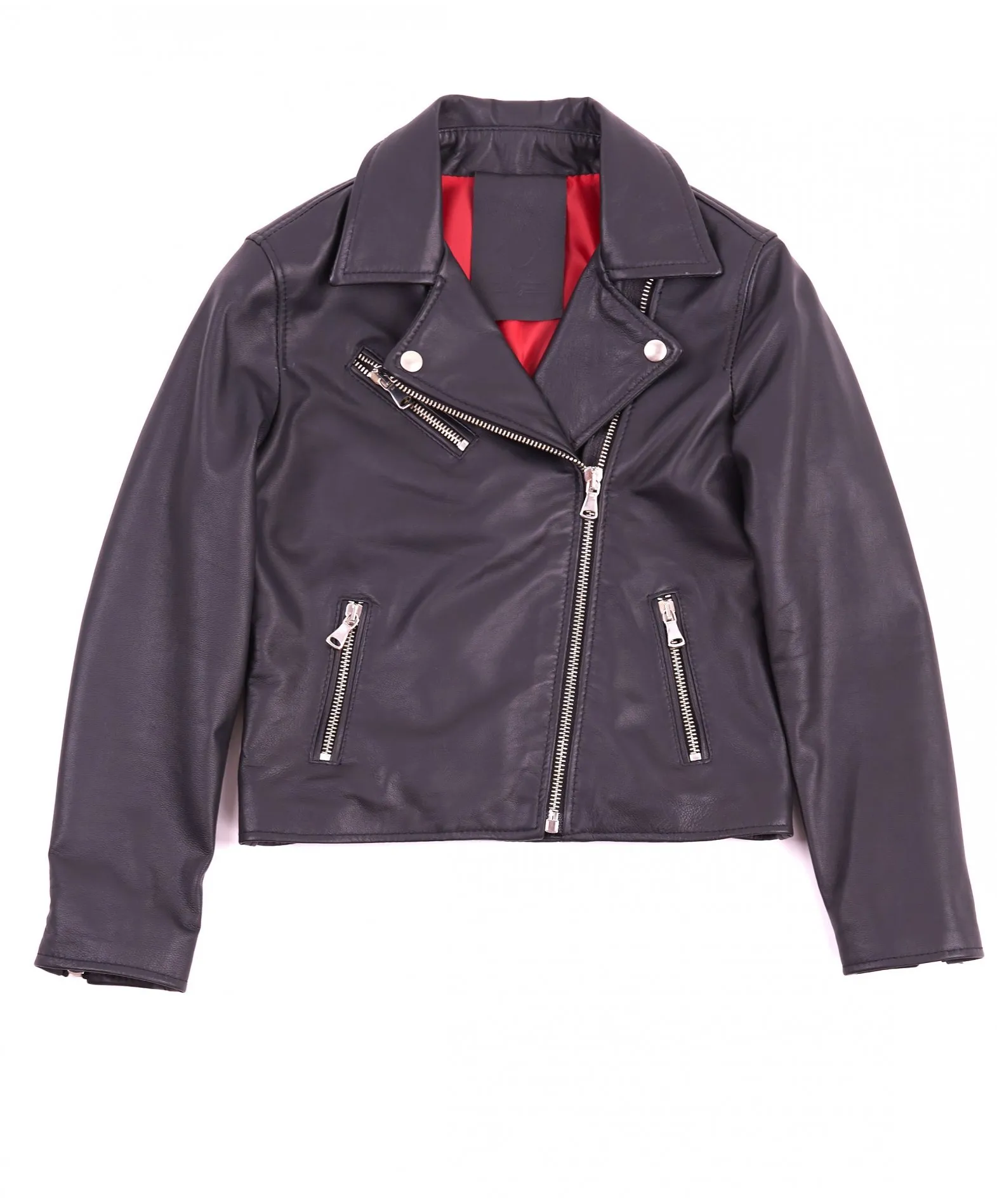 Blouson cuir enfant noir motard  unisexe cuir plongé