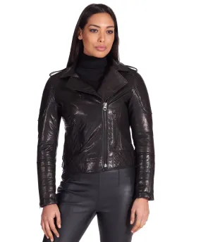 Blouson cuir femme motard noir vintage 