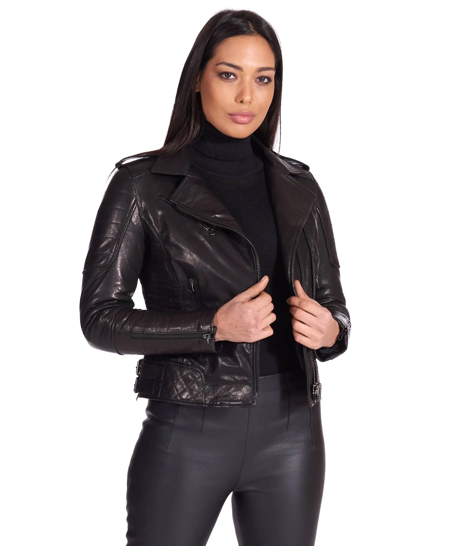 Blouson cuir femme motard noir vintage 