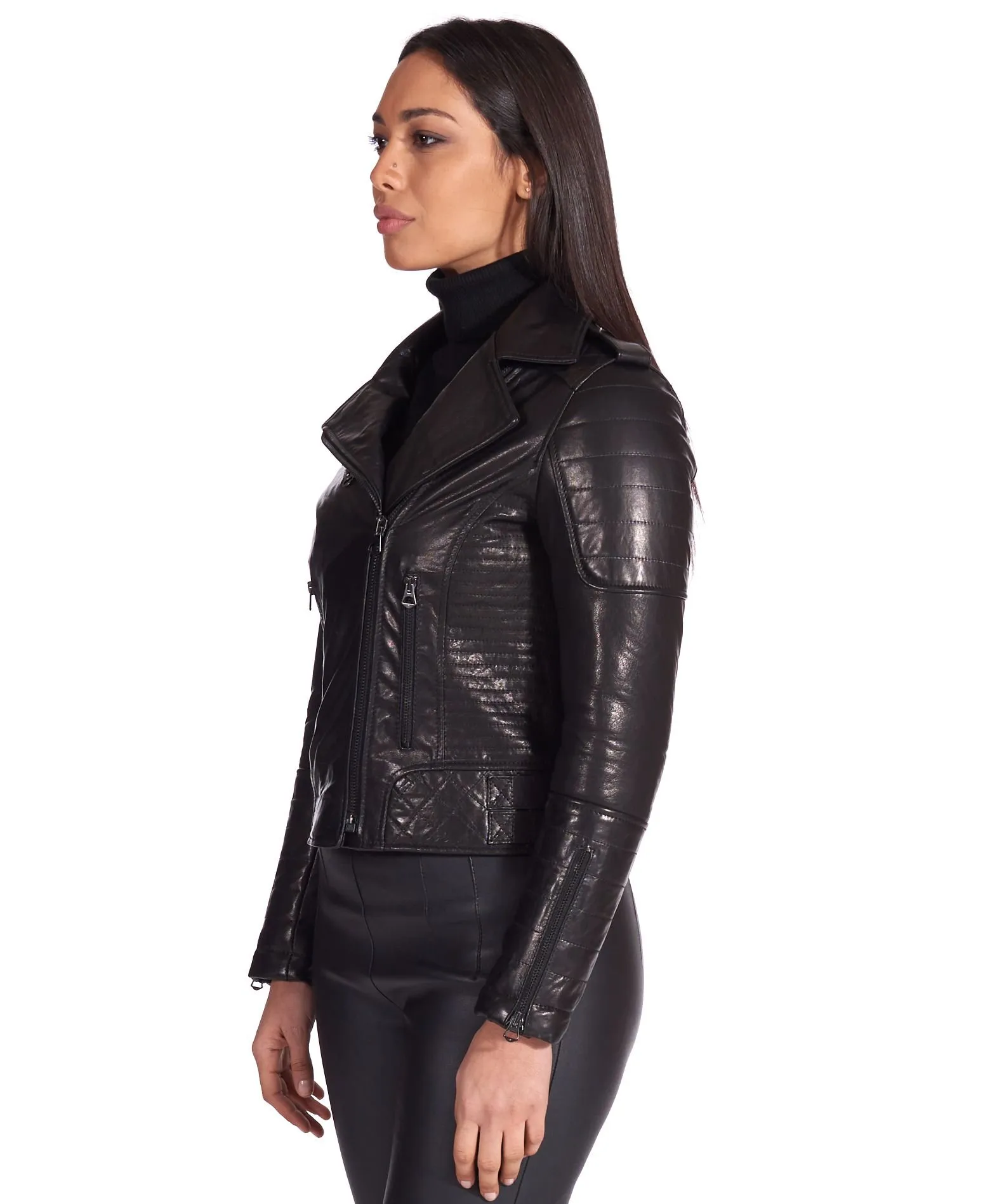 Blouson cuir femme motard noir vintage 