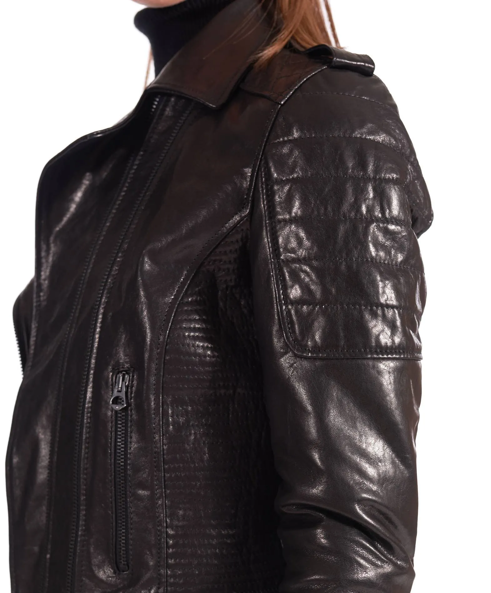 Blouson cuir femme motard noir vintage 