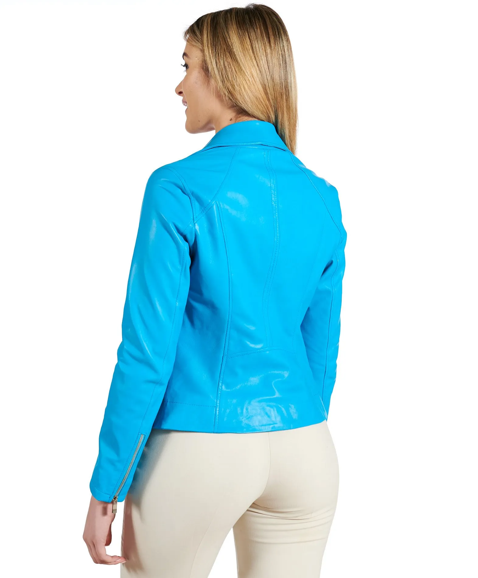 Blouson cuir femme moto veste motard cuir blue KBC