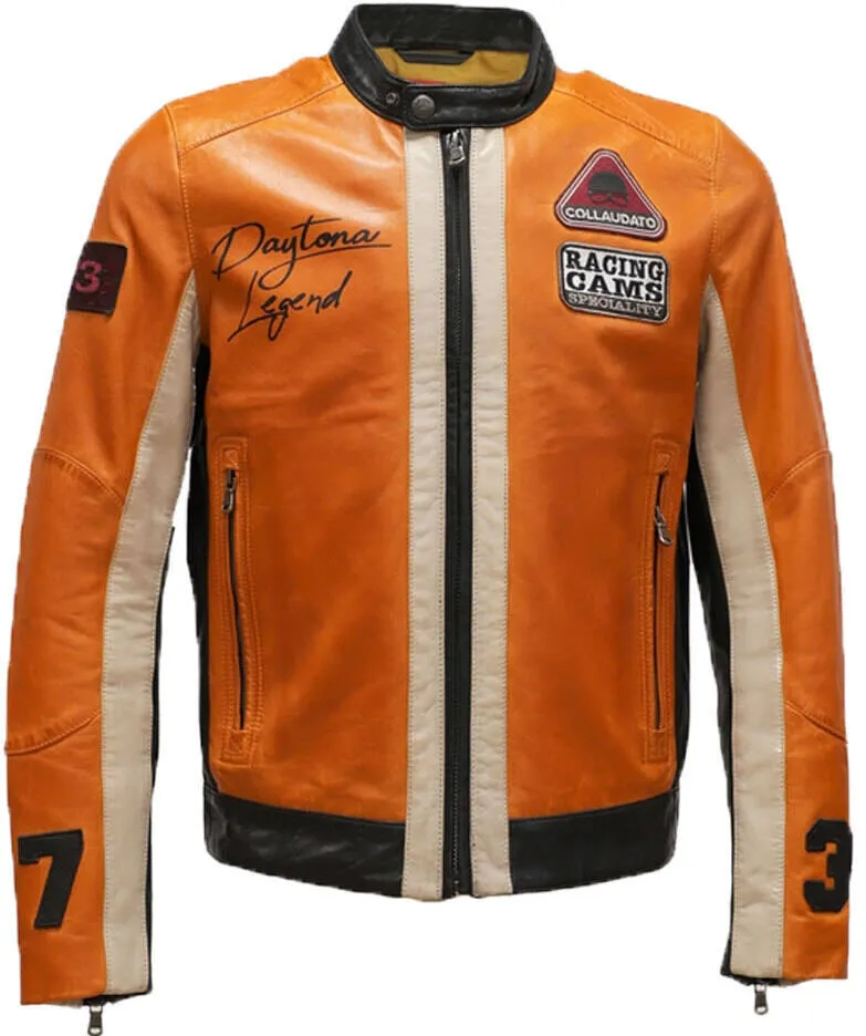 Blouson cuir homme orange style motard