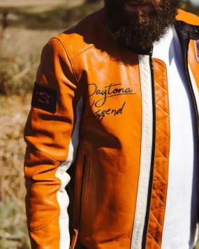 Blouson cuir homme orange style motard