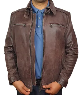 Blouson cuir vachette marron vieillie