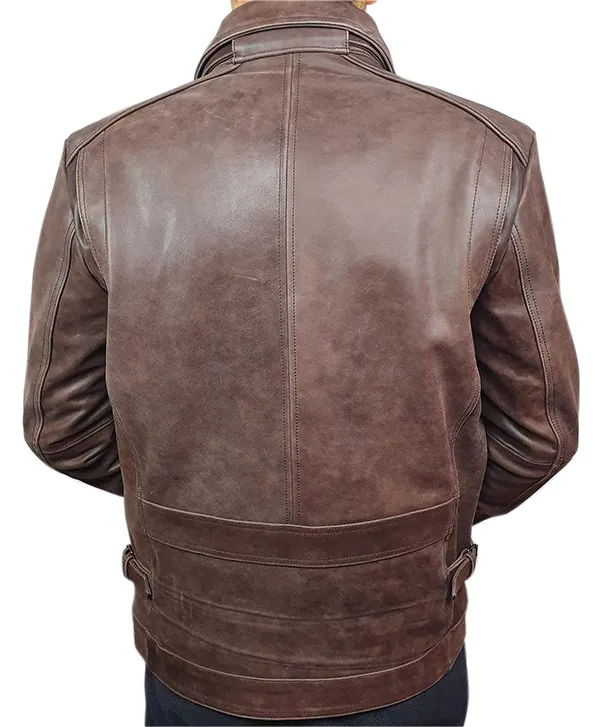 Blouson cuir vachette marron vieillie