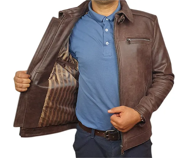 Blouson cuir vachette marron vieillie