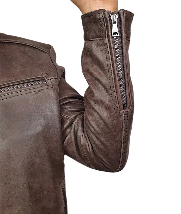 Blouson cuir vachette marron vieillie