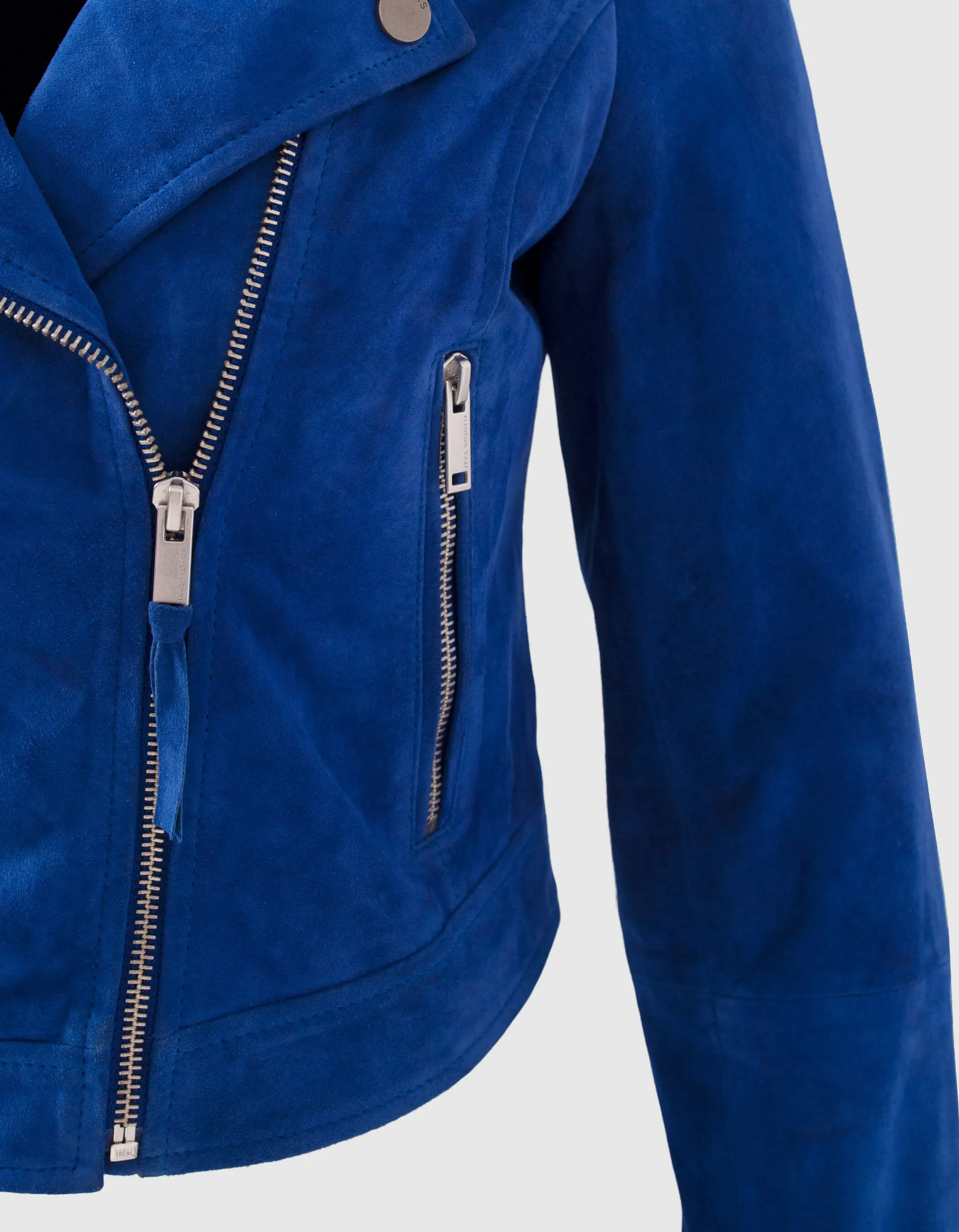 Blouson en cuir velours cobalt esprit motard Femme