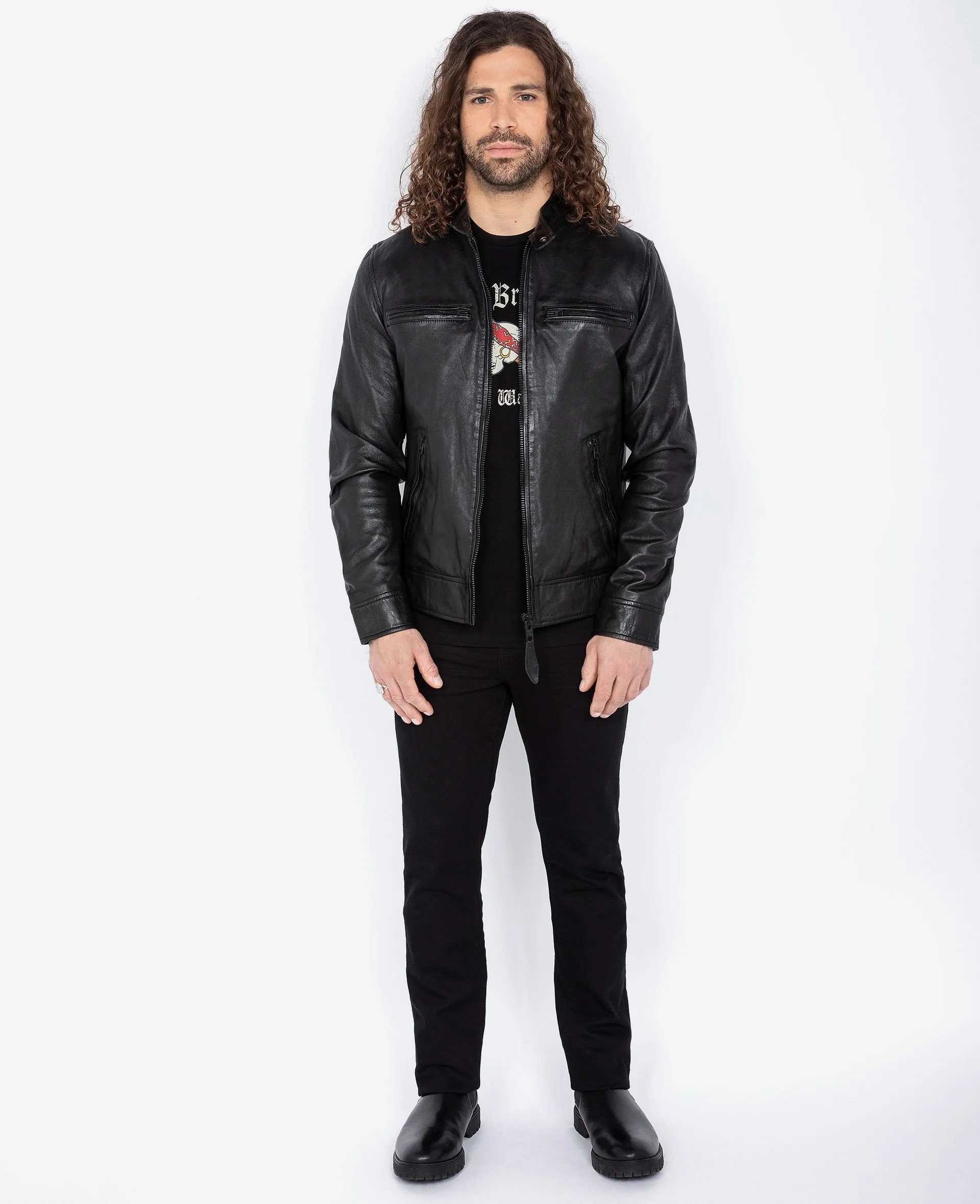 Blouson motard, cuir d'agneau lavé