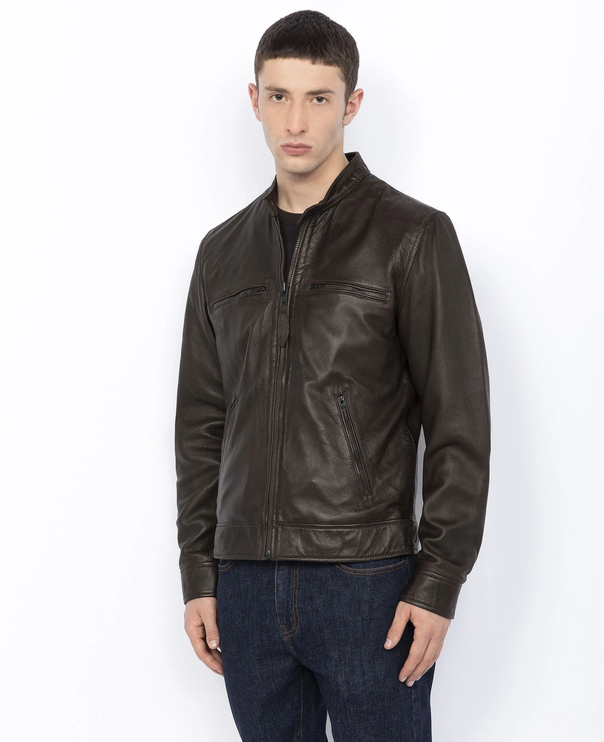 Blouson motard, cuir d'agneau lavé