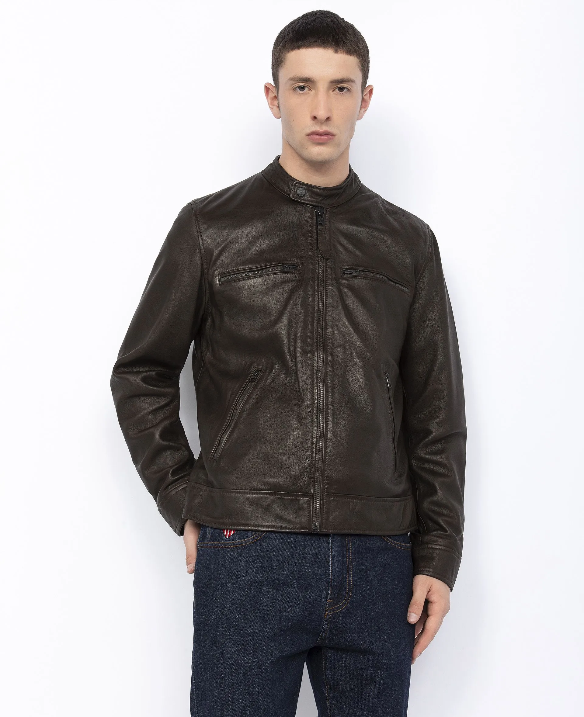 Blouson motard, cuir d'agneau lavé