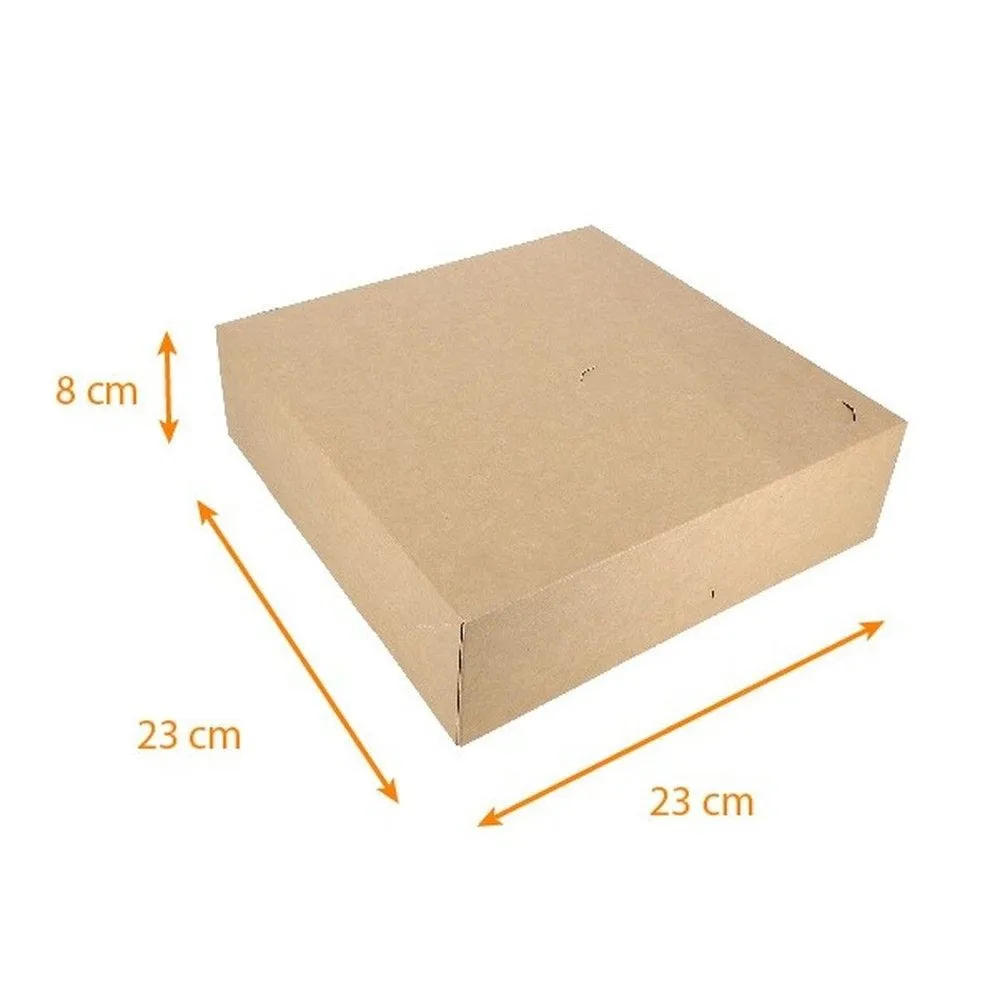 Boites pâtissières facebox kraft 23x23x8cm (avec encoches) par 50