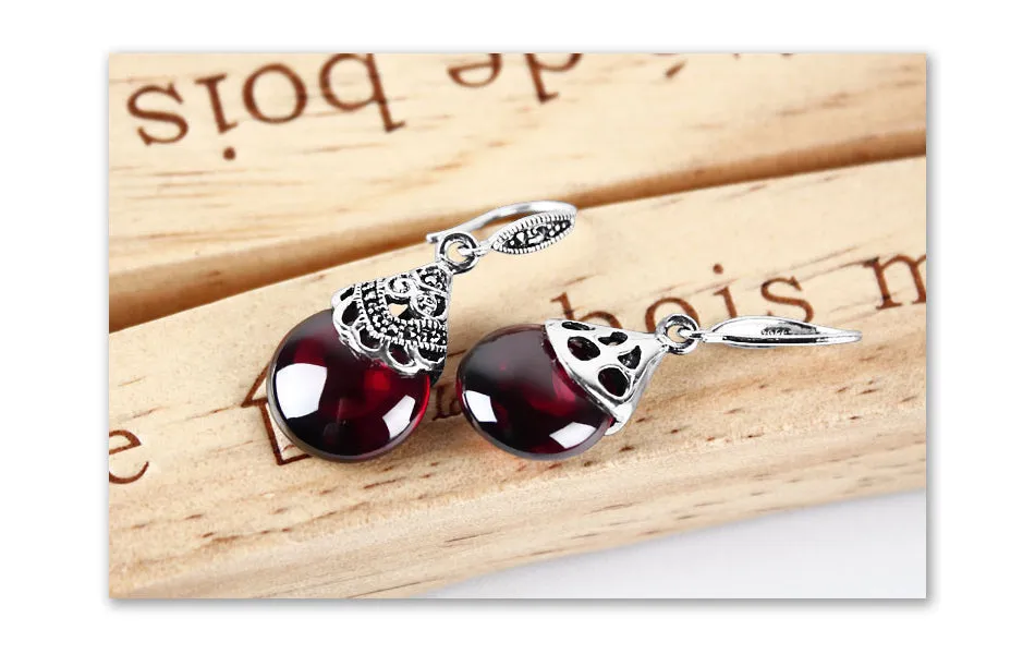 Boucles d'Oreilles Grenat Rond Vintage