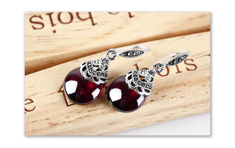 Boucles d'Oreilles Grenat Rond Vintage