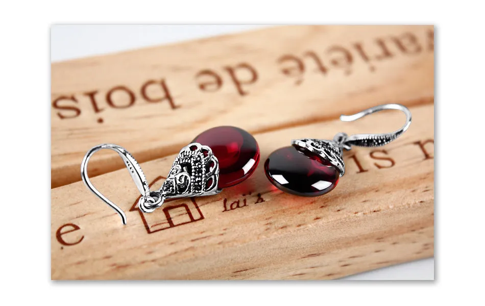 Boucles d'Oreilles Grenat Rond Vintage