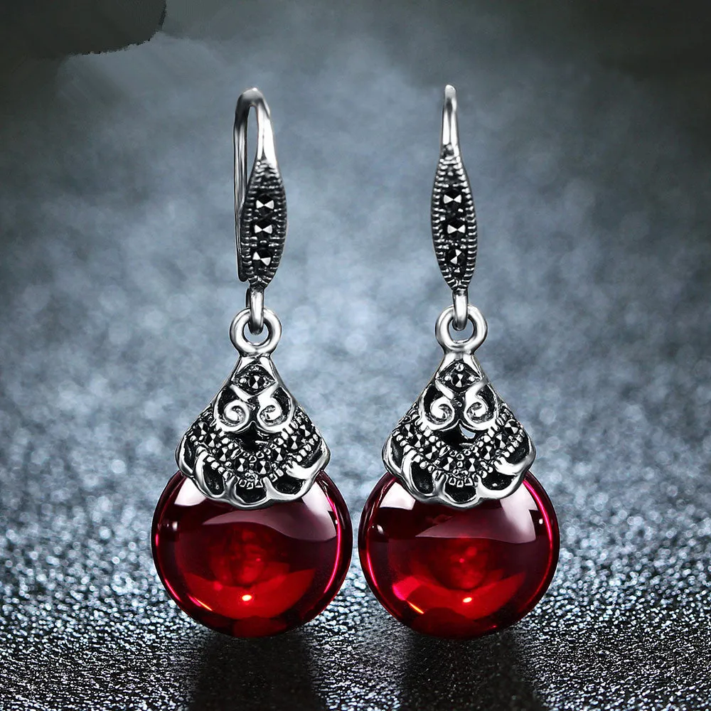 Boucles d'Oreilles Grenat Rond Vintage