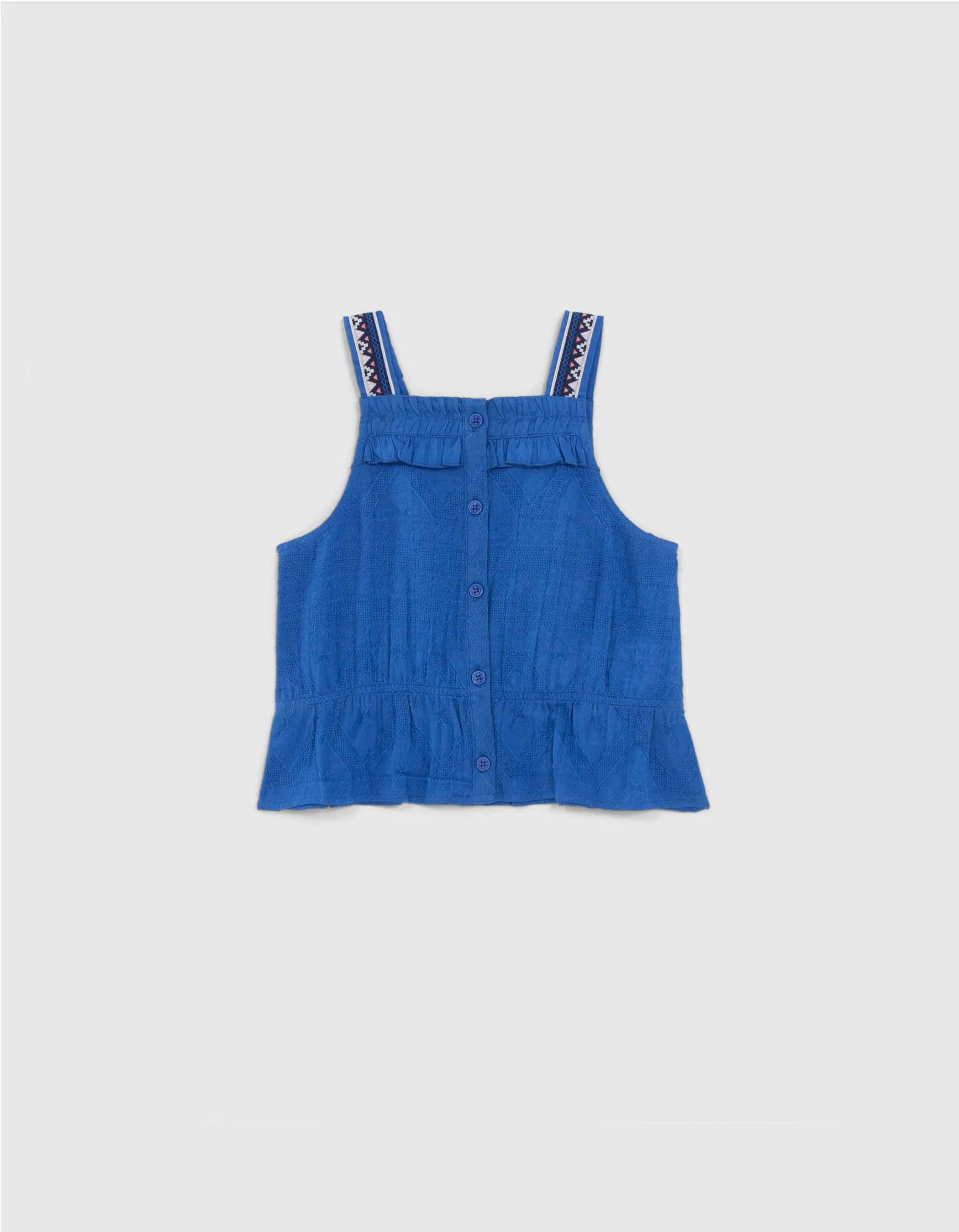 Caraco bleu jacquard bretelles brodées fille
