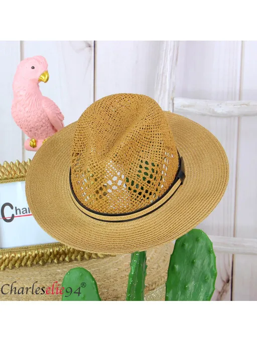 Chapeau  HB34 ete  de paille femme tresse fait main caramel