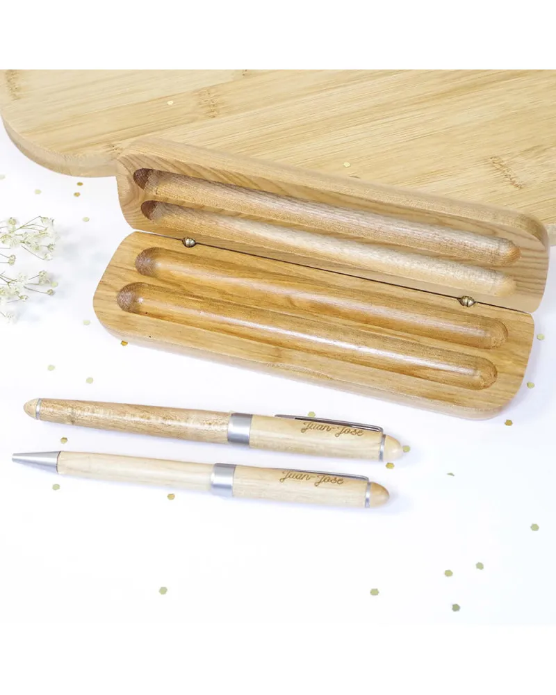 Coffret en bois personnalisé avec 2 stylos gravés - Tu es l'amour de ma vie