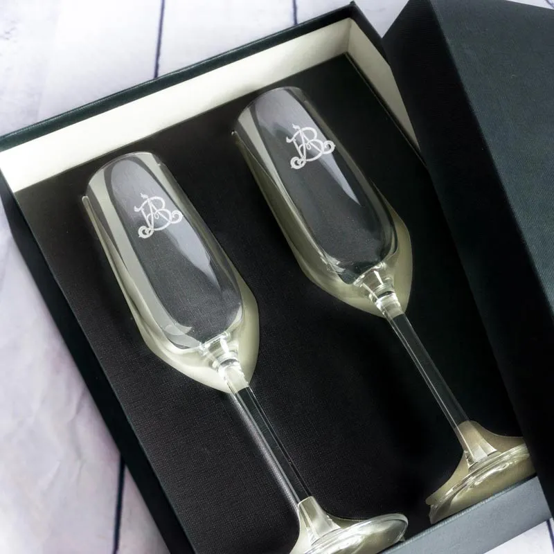  Coupes de champagne avec monogramme gravé