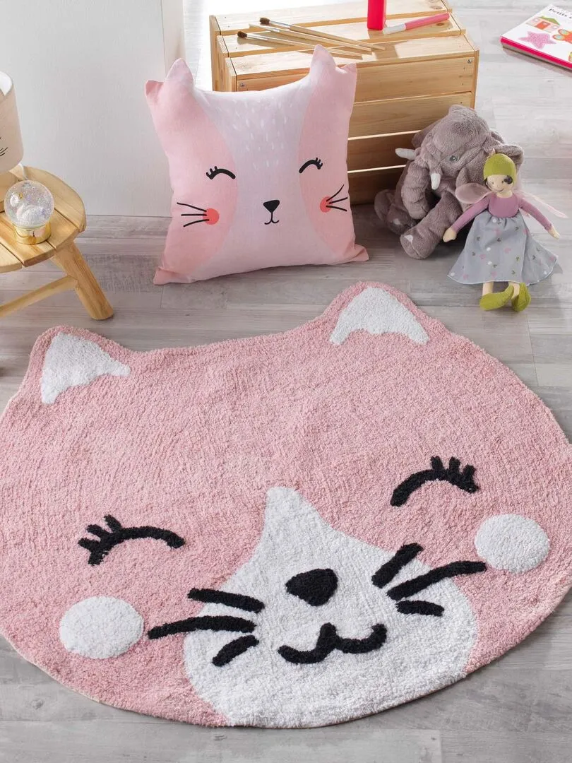 Coussin 40 x 40 cm Tete de chaton - Rose