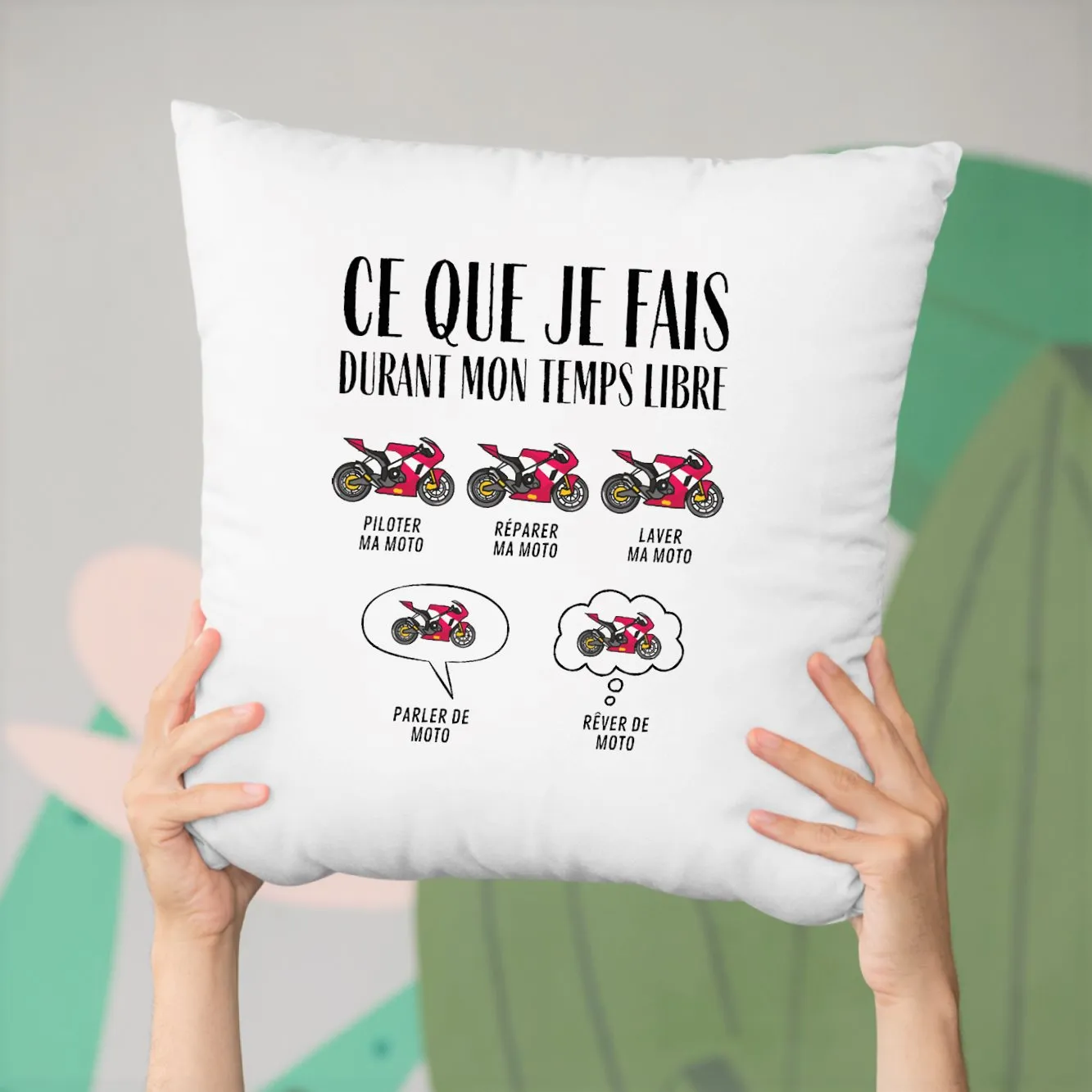 Coussin Ce que je fais durant mon temps libre Moto