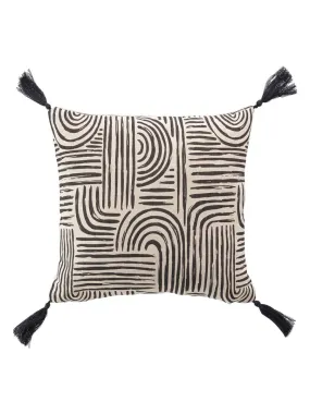 Coussin polycoton a pompons Pandora - Noir