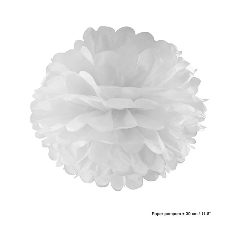 Deco anniversaire pas cher, pompon en papier couleur blanc 30 cm