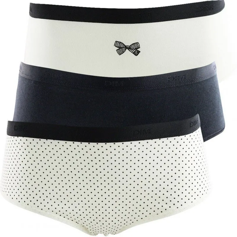 DIM Lot de 3 Boxers Femme Coton POCKETS STRETCH Noeud Noir