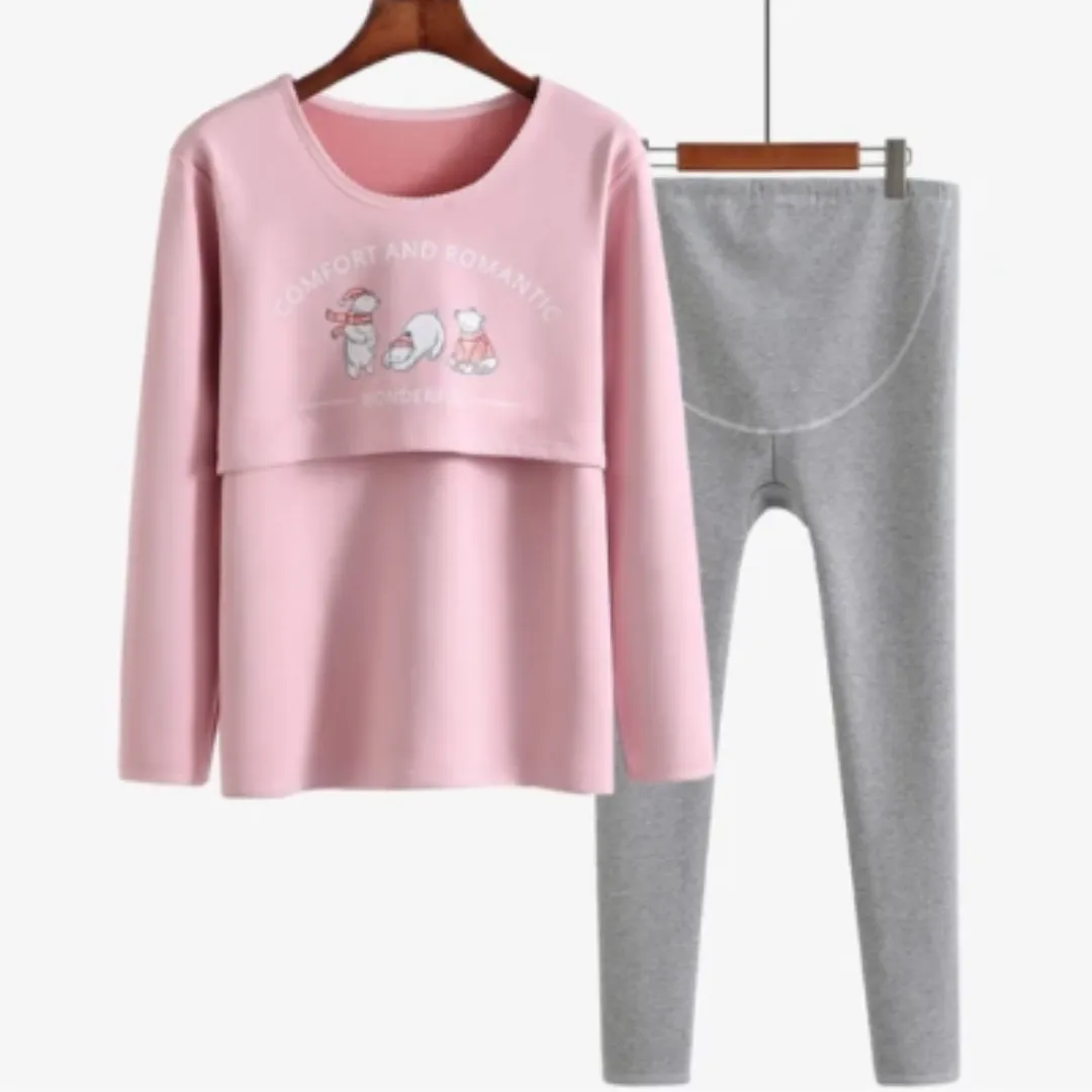 Ensemble de Pyjamas de Maternité et Allaitement à Manches Longues pour Femmes Enceintes