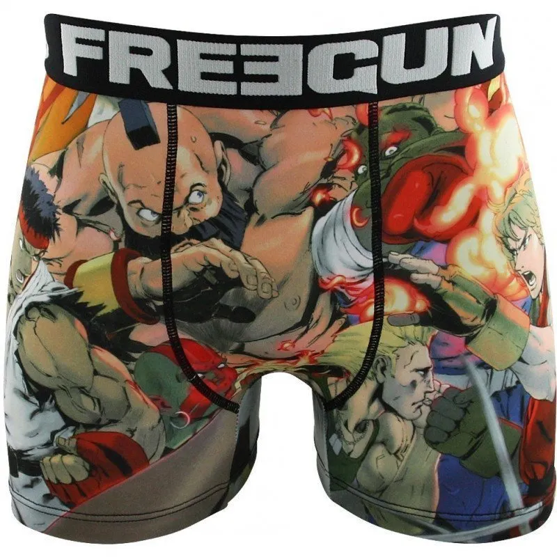 FREEGUN Boxer Homme Microfibre CRO Noir Multicol STREET FIGHTER