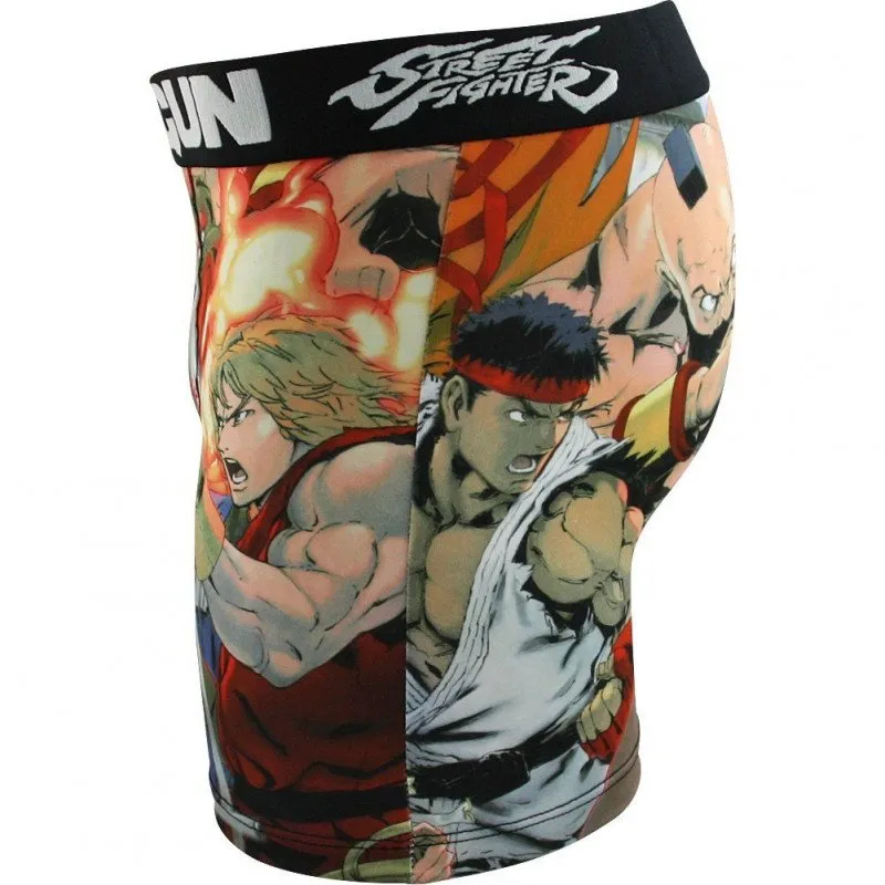 FREEGUN Boxer Homme Microfibre CRO Noir Multicol STREET FIGHTER