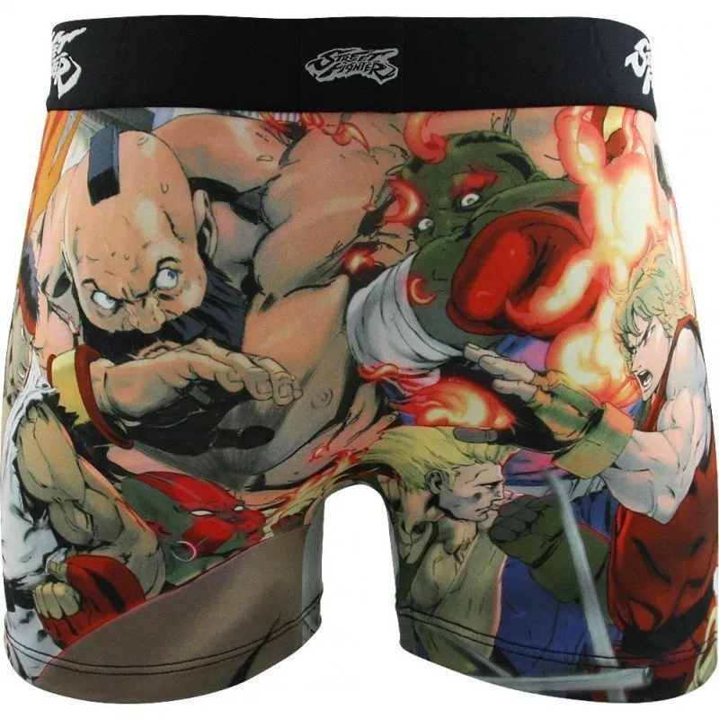 FREEGUN Boxer Homme Microfibre CRO Noir Multicol STREET FIGHTER