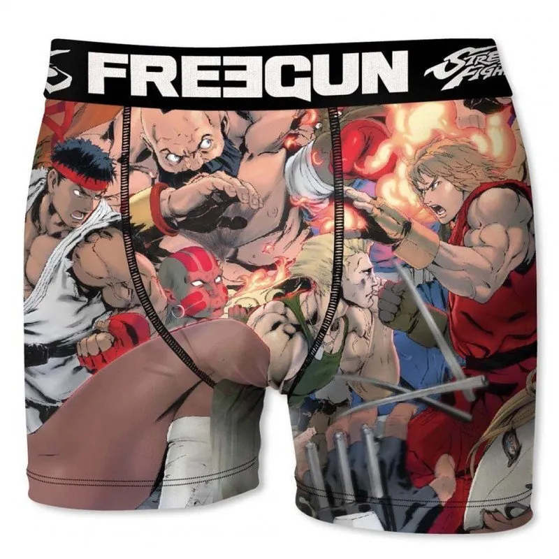 FREEGUN Boxer Homme Microfibre CRO Noir Multicol STREET FIGHTER