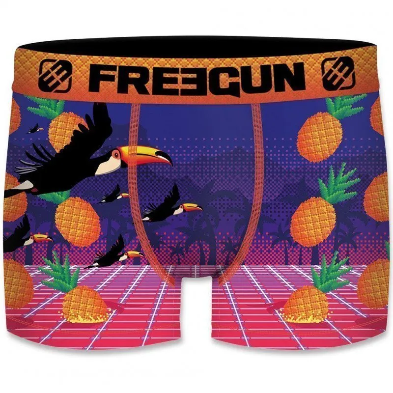 FREEGUN Boxer Homme Microfibre TOU Violet Orange PREMIUM