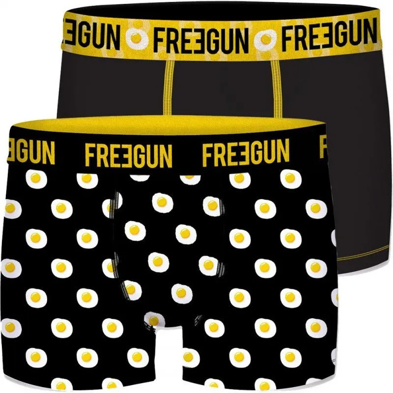 FREEGUN Lot de 2 Boxers Homme Coton bio BCBX2 OEUFS Noir Jaune