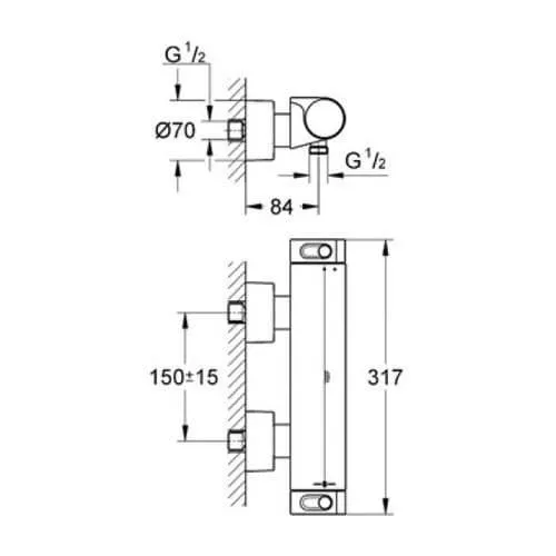 Grohe Grohtherm 2000 Nouveau Mitigeur thermostatique sortie 1/2" douche 34169001