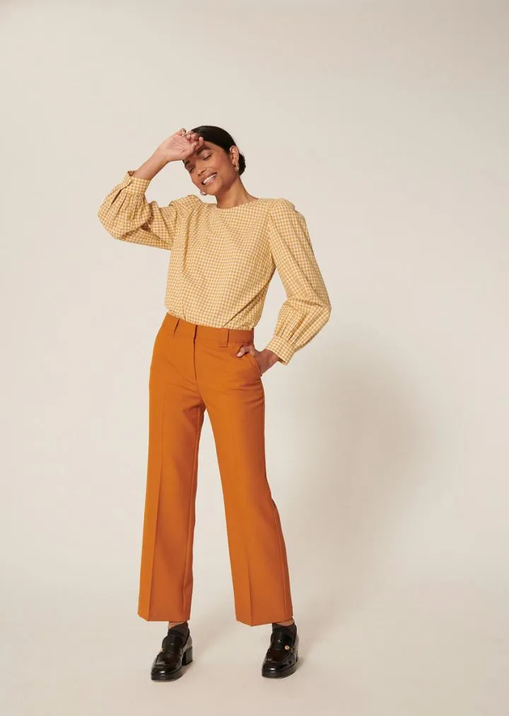 Hauts TARA JARMON Femme | Top Tonina jaune à carreaux en popeline de coton