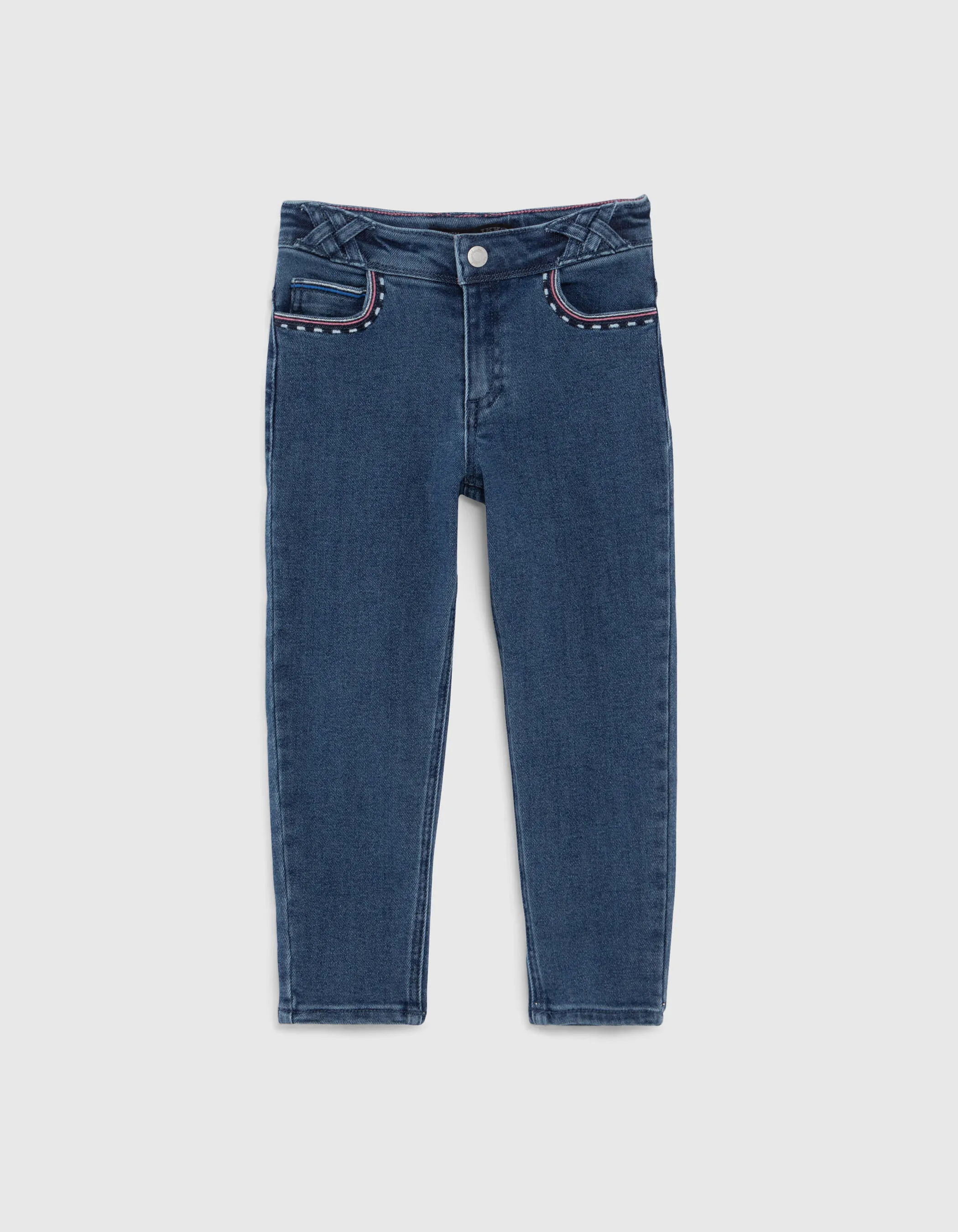 Jean MOM bleu Waterless broderies Atebas fille