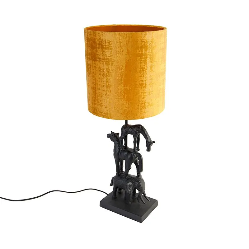 Lampe de table vintage noir abat-jour tissu jaune 25 cm - Dier Tre