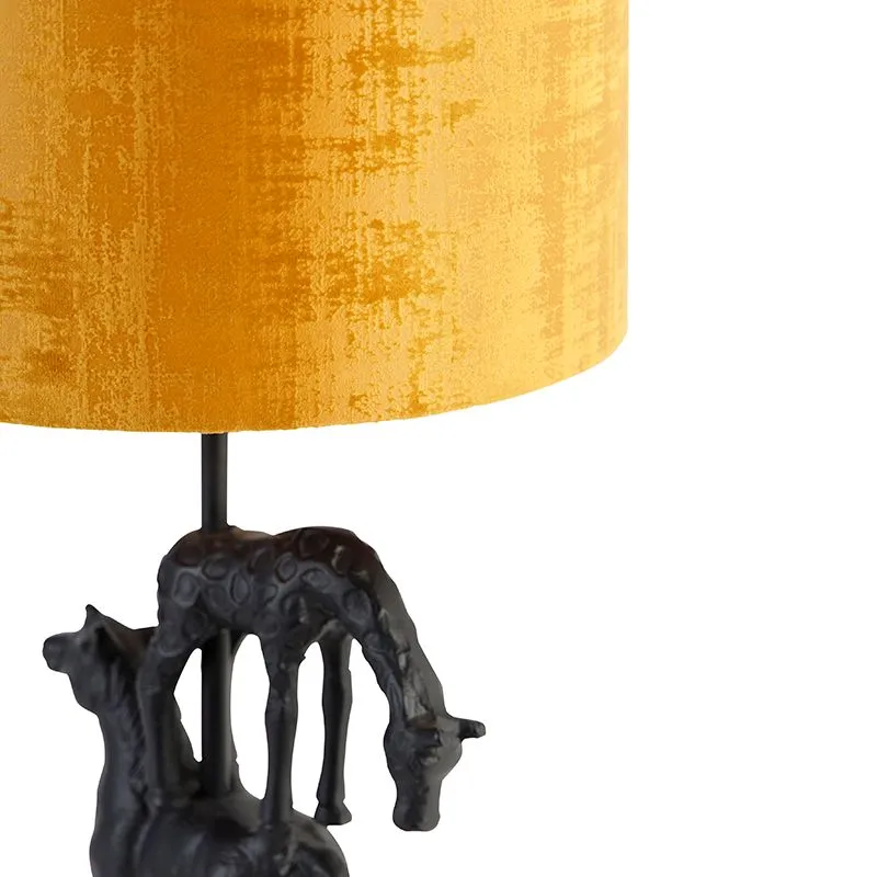 Lampe de table vintage noir abat-jour tissu jaune 25 cm - Dier Tre
