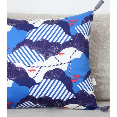 Le Blue Fox - coussin bleu et argenté imprimé géométrique